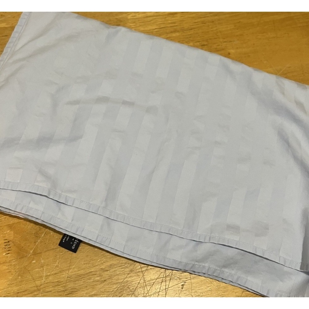 Lands' End Portuguese Damask‎ Stripe Queen Flat Sheet~light Blue~100% Cotton